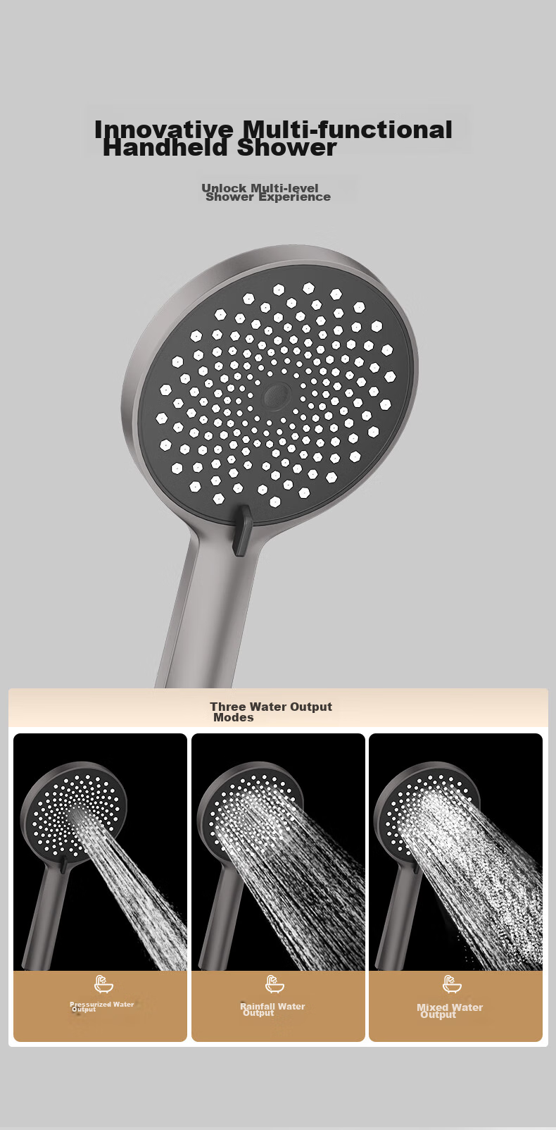HSPA Shower Set Bathroom Shower Head Three-Piece Gun Gray Piano Key Integrated Sprinkler 5163 14