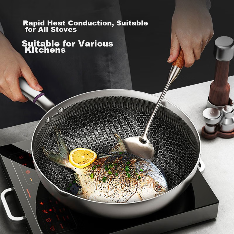 KBH 316L Stainless Steel Frying Pan, Non-Stick Pan, 30cm, Suitable for Home Use with Gas Stove Or Induction Cooker