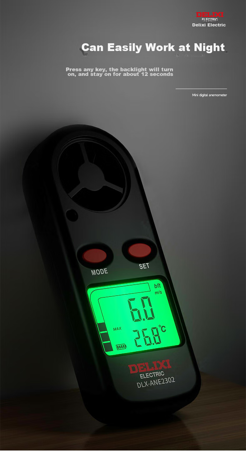 Delixi Electric Anemometer High-Precision Airflow Wind Speed Meter Wind Speed Sensor Handheld Wind Speed Measuring Instrument Wind Force Tester 9