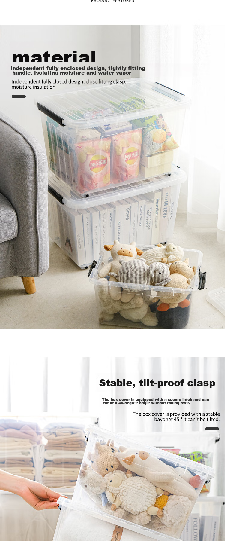 SPACEXPERT Large Plastic Storage Box with Wheels, Transparent Clothes Organizer Container, 60L Capacity, 1 Pack 3