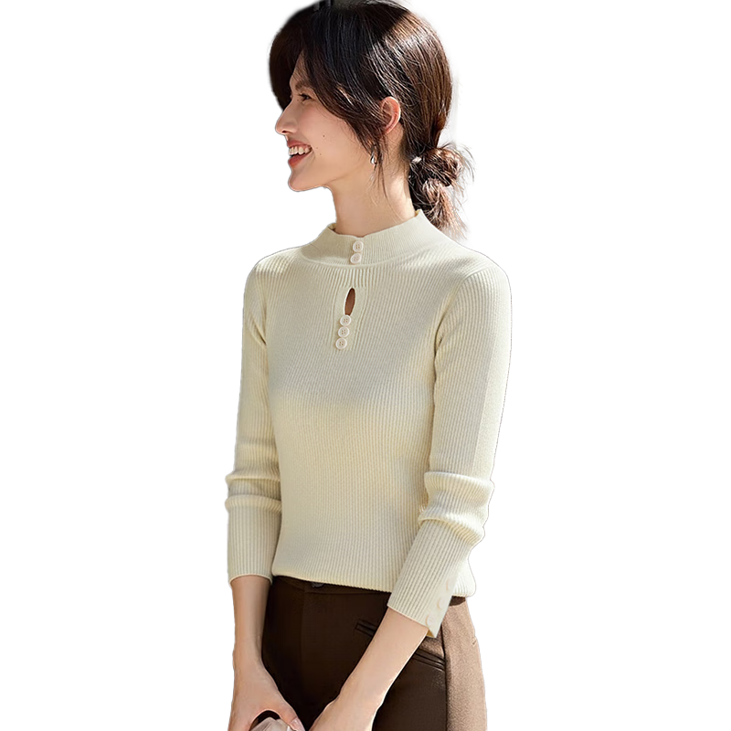 Taxiang Women's Semi-Turtleneck Knit Sweater, Autumn And Winter Inner Layering Solid Color Slim-Fit Pullover Sweater T143Z3040