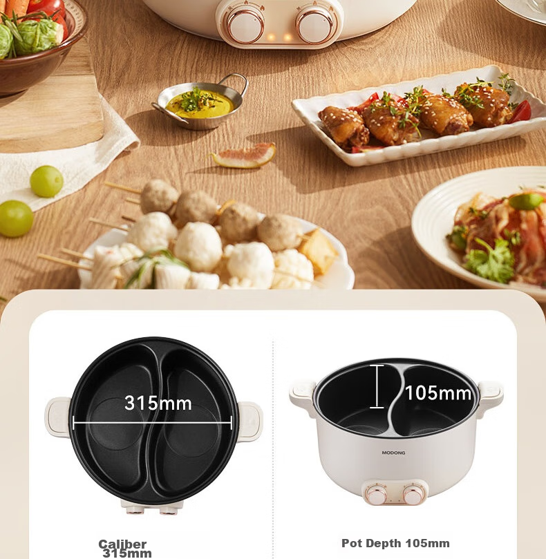 Modong [Douyin Popular Trend] Dual-Sided Electric Hot Pot Heating Pot for Home Multi-Purpose Cooking, 6L Non-Stick Pot with Independent Temperature Control for Each Side MD-HGE06 11