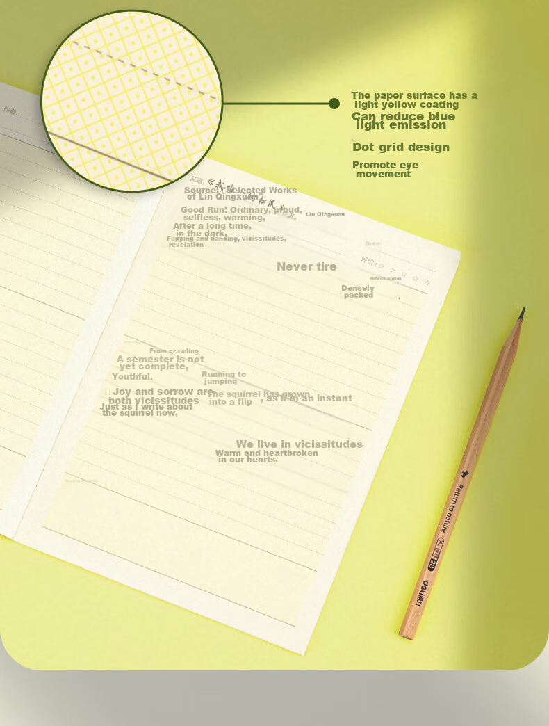 Deli Eye Protection Notebook, 4 Packs, A5 Size, 30 Sheets, 18 Lines, Reading Notebook for Elementary School Students, Homework Book, PFA530 5