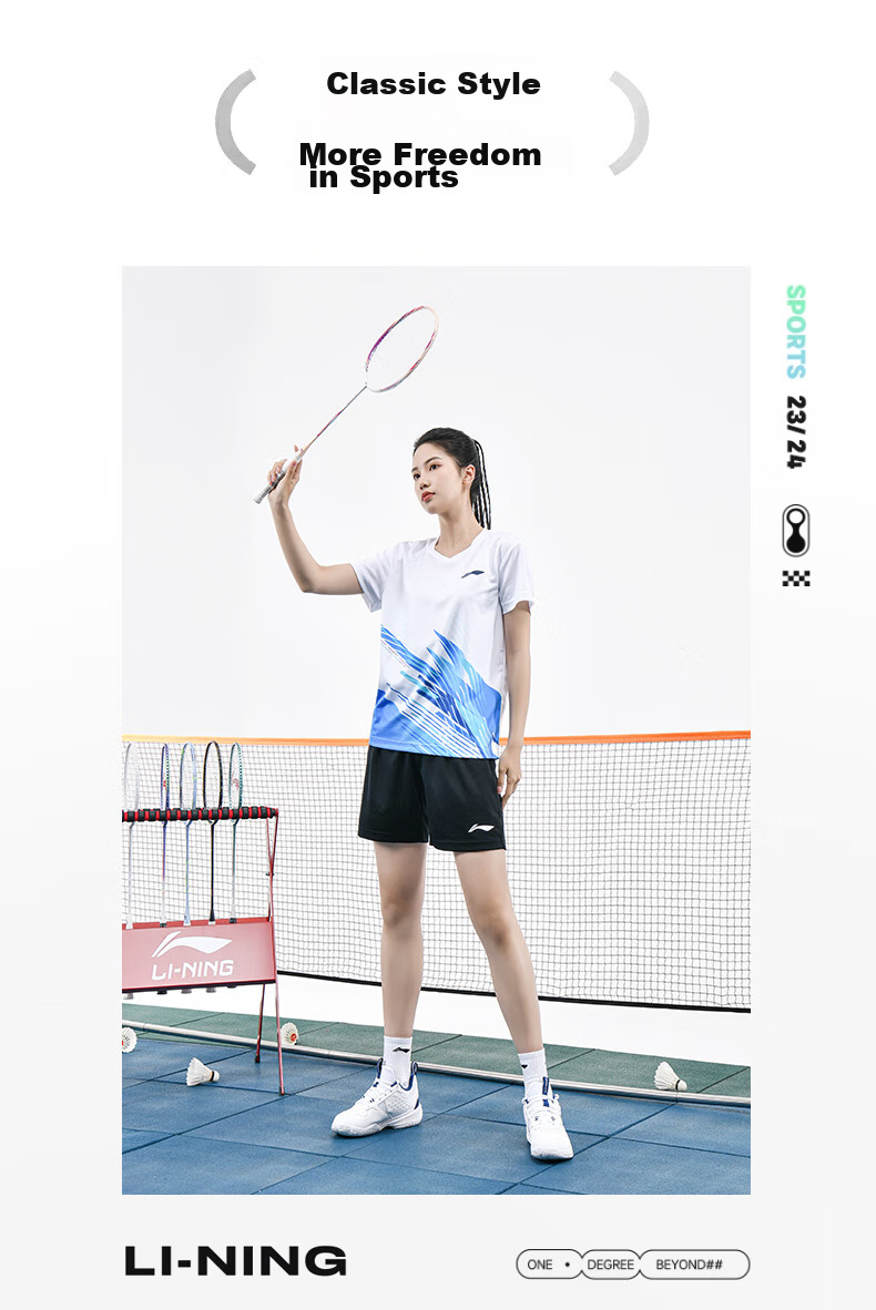 Li-Ning Badminton Outfit for Men And Women, Short-Sleeve Quick-Dry Competition Set, Top And Pants Two-Piece Set, Deep Navy Blue, Size L 10