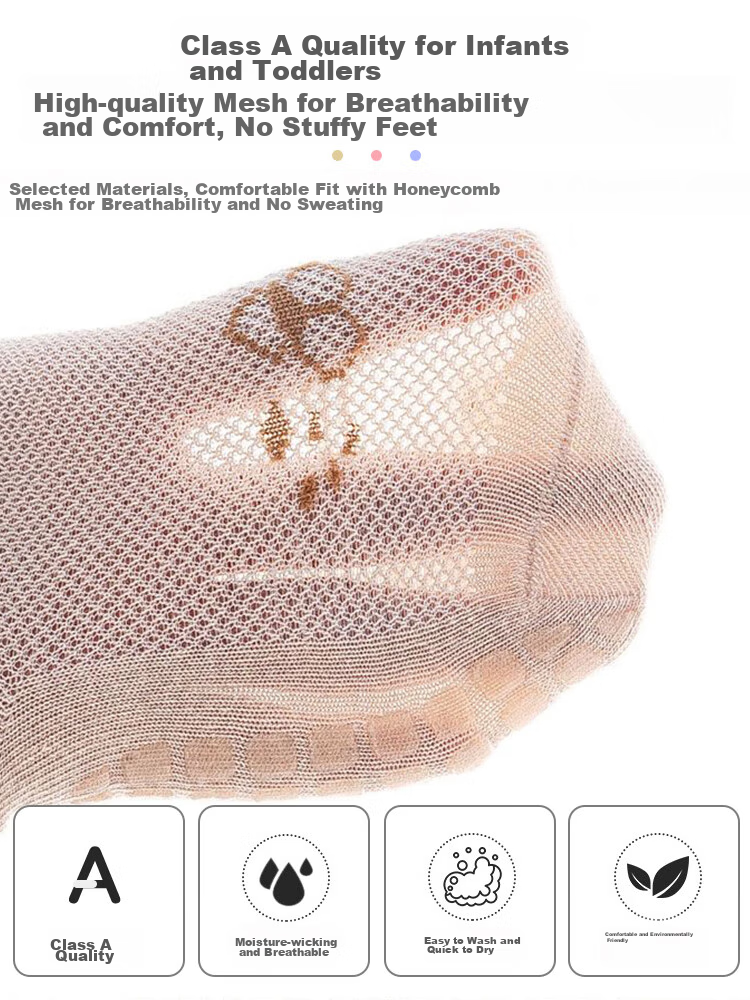 9I9 Baby Socks, Mesh Floor Socks, Glue-Dotted Non-Slip Socks, Children's Socks, Toddler Socks, 4 Pairs, 0-1 Year Old, A36 5