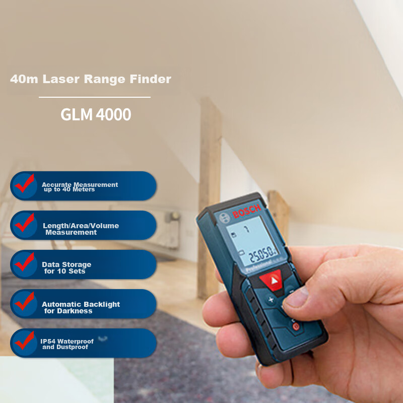 BOSCH Infrared Laser Rangefinder, Measuring Device for Room Dimensions, Electronic Tape Measure, Compact And Portable, 40 Meters Range, GLM 4000