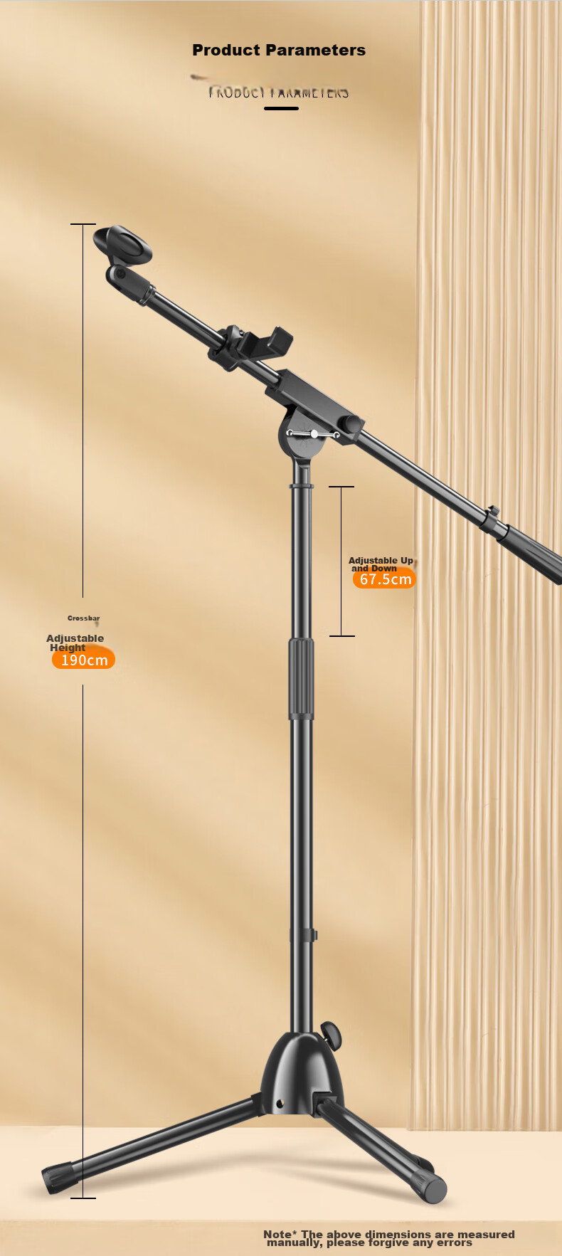 NINTAUS HY-106 Microphone Stand, Floor-Standing Live Streaming Steel Tube Body, Telescopic Tripod, Recording Stage Stand, Single Pole with U-Shaped Clamp, Butterfly Clamp, And Flat Clamp 12