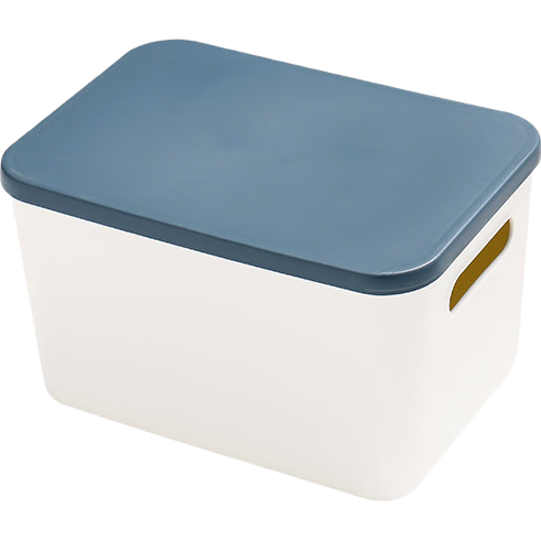 Baicaoyuan Storage Box, Desktop Organizer Basket, Office Miscellaneous Item Storage Container, Home Bathroom Organizer Box with Lid, Small Size, Dark Blue Color