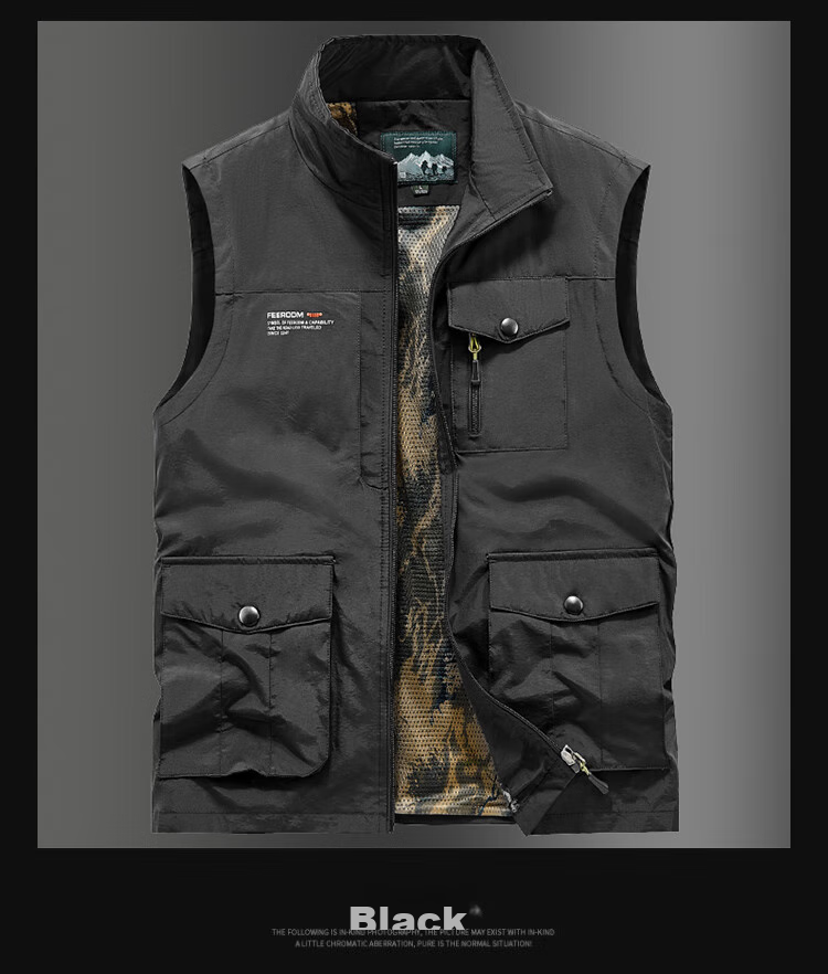 VANCAMEL Men's Vest, Outdoor Casual Multi-Pocket Sleeveless Waistcoat, Quick-Dry Loose Workwear Jacket, Khaki, XL 8