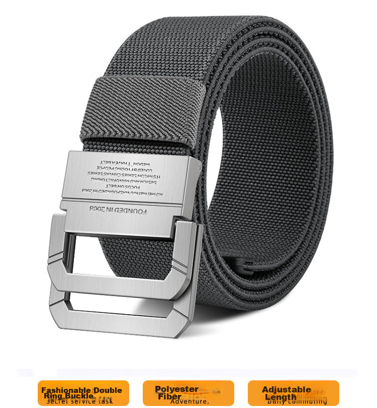 HALFEEL Men's Canvas Double-Ring Buckle Belt, Elastic Waistband for Outdoor Activities, Suitable for Young Men And Students, Military Training Pants Belt, Gift Idea 1