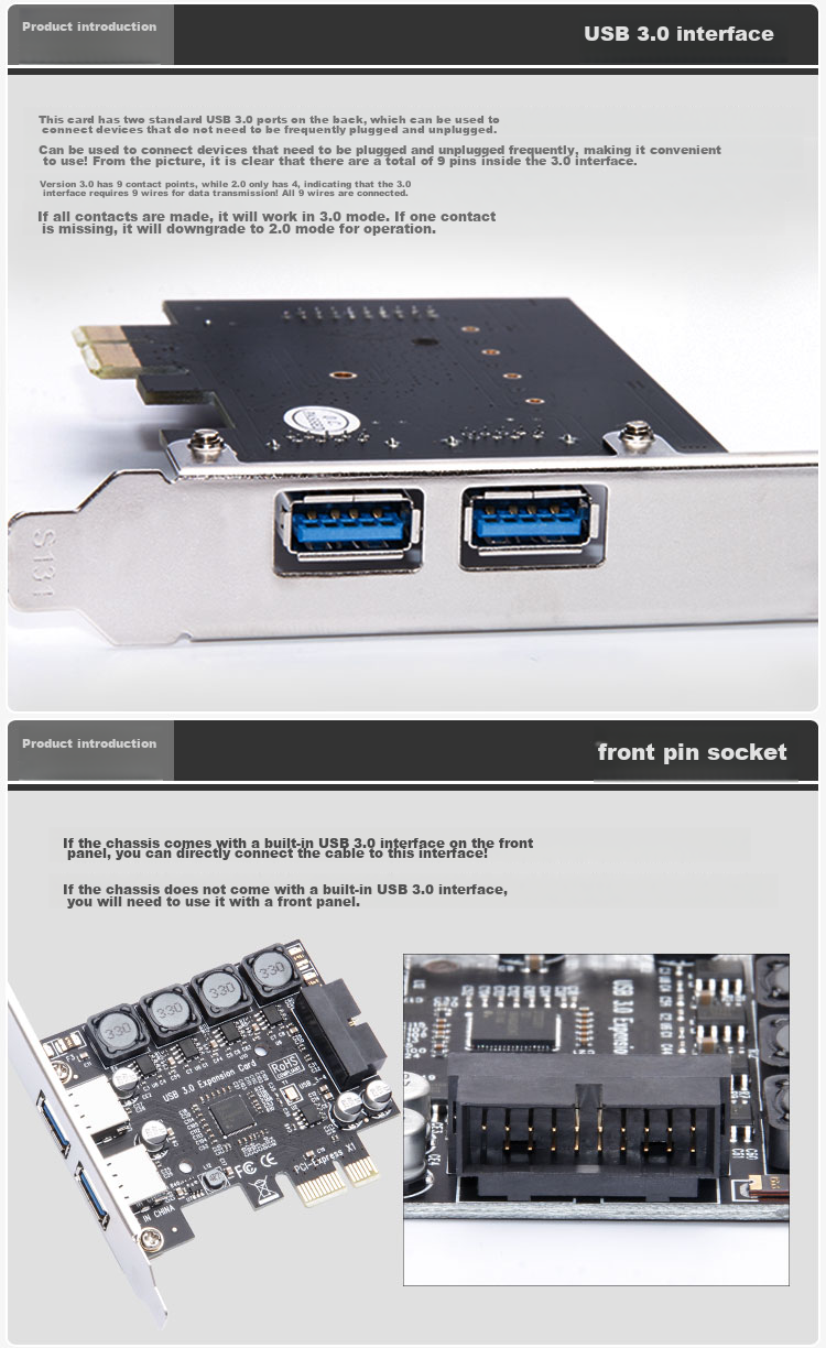 MOGE PCIEx 1-To USB3.2 Gen1 Expansion Card with Pre-Installed 19-Pin USB3.0 Interface, 19-Pin Alps NEC Chip MC2017 5