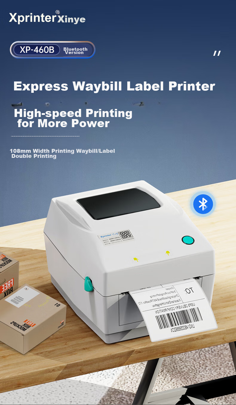 XINYE XP-460B Express Delivery Electronic Label Printer Bluetooth Version, 108MM Thermal Barcode Label Sticker Non-Adhesive Printing Machine, Warehouse Logistics Clothing QR Code 1