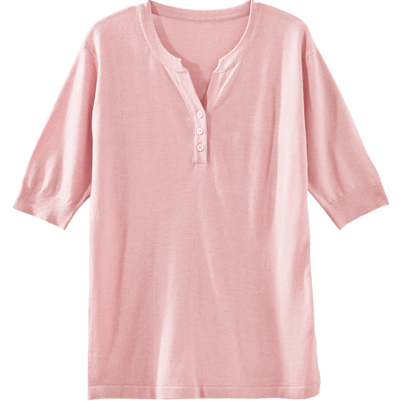 Dme [Baohe Milk Cheese] Spring And Summer Semi-Open Collar Sweater with Wool, Five-Quarter Sleeve, Petite Knit Top for Wome