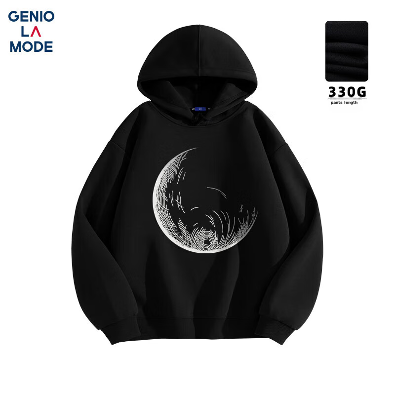 GENIOLAMODE Men's Hoodie, Loose-Fitting Casual Simple Versatile Printed Trendy Fashion Clothing for Autumn, Black, Size M