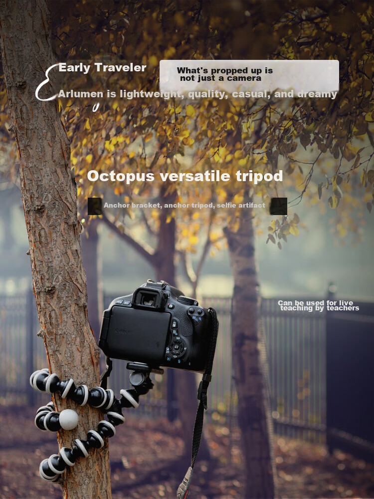 Earlymen EM-115 Octopus Desktop Tripod, Multifunctional Portable Phone And Camera Stand for Vlog Short Videos, Influencer Live Streaming Photography And Videography, Includes Black Phone Clamp 5