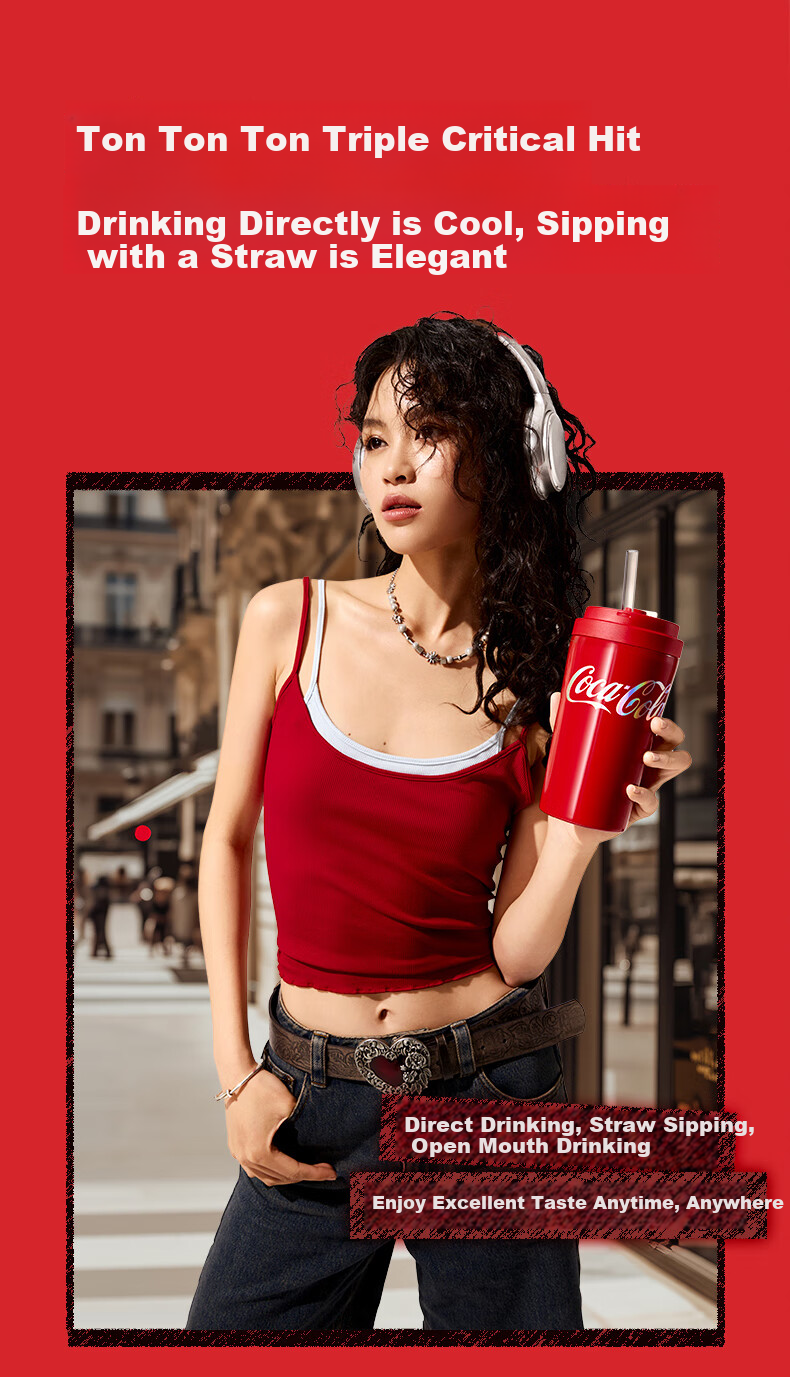 Coca-Cola Juicer Cup, Small Portable Blender with Ice Crusher, Dual-Lid Juicing Machine, USB Rechargeable Juicer AH-60GZ01JR Red 7