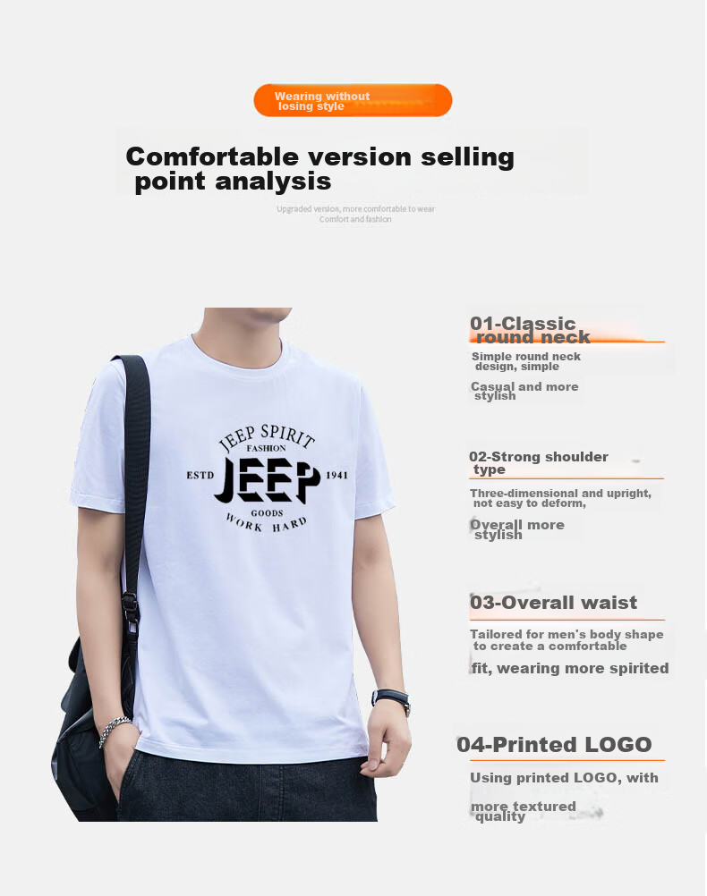 JEEP SPIRIT Men's Short-Sleeve T-Shirt, Summer Half-Sleeve Top, Pure Cotton Sports Round Neck Casual Trendy, Black, L 6