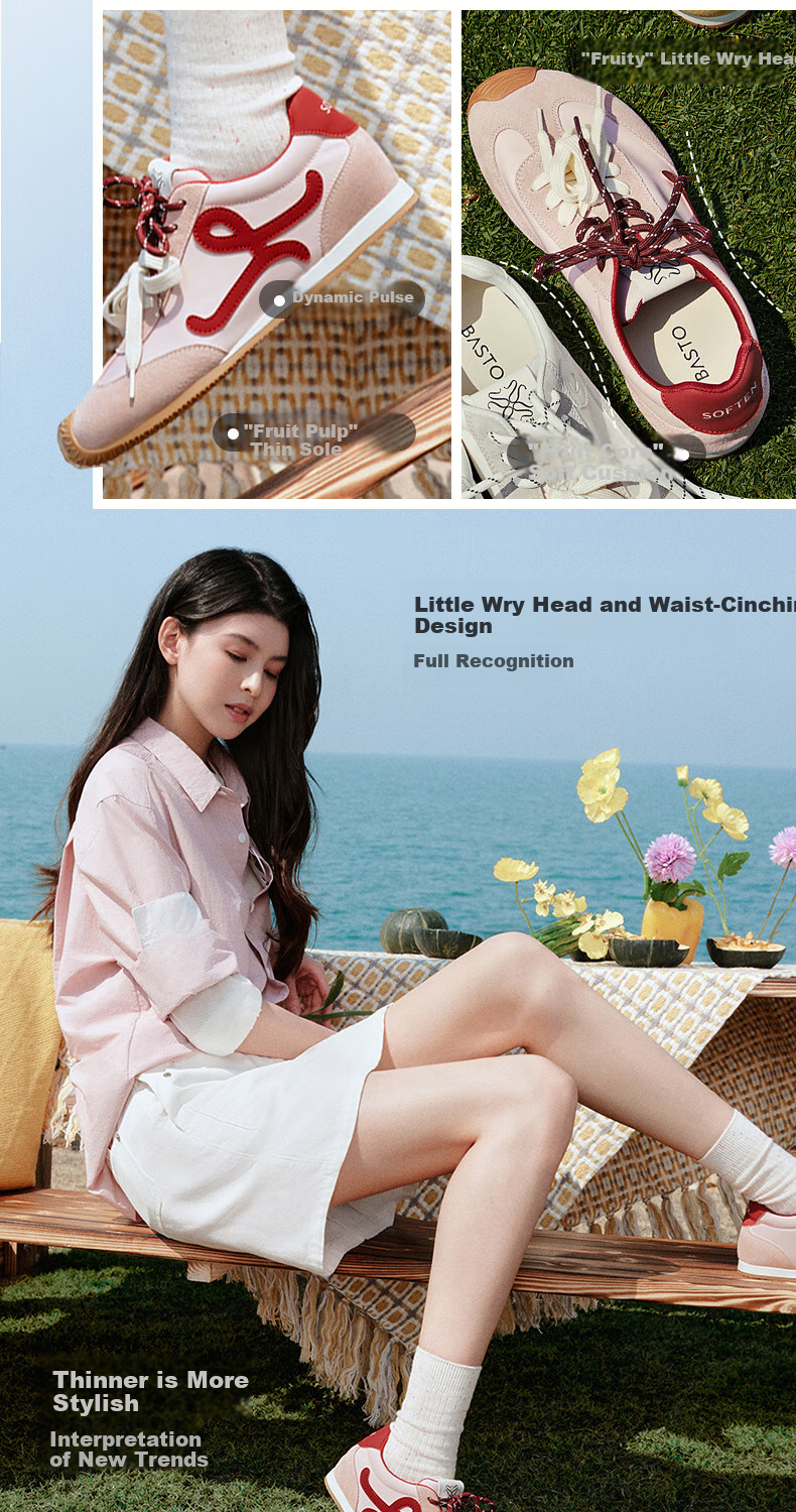 BASTO [Zhang Yuexi's Choice] Candy-Colored Height-Increasing Training Shoes, Slanted Casual Forrest Gump Shoes for Women, Yellow, Size 36 10