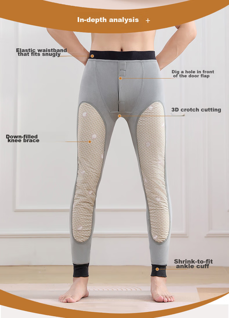 LangSha Thermal Underwear for Men [2025 Autumn New Arrival], Inner-Lined Fleece-Lined Thick Base Layer Pants, Northeast Large Size down Knee-Protecting Cotton Pants 3