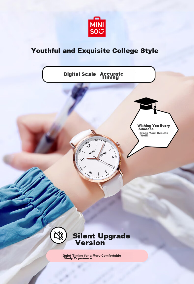 MINISO Women's Fashion Dual Calendar Girl's Wristwatch Waterproof Quartz Watch for Middle and High School Students Gift for Girls 1
