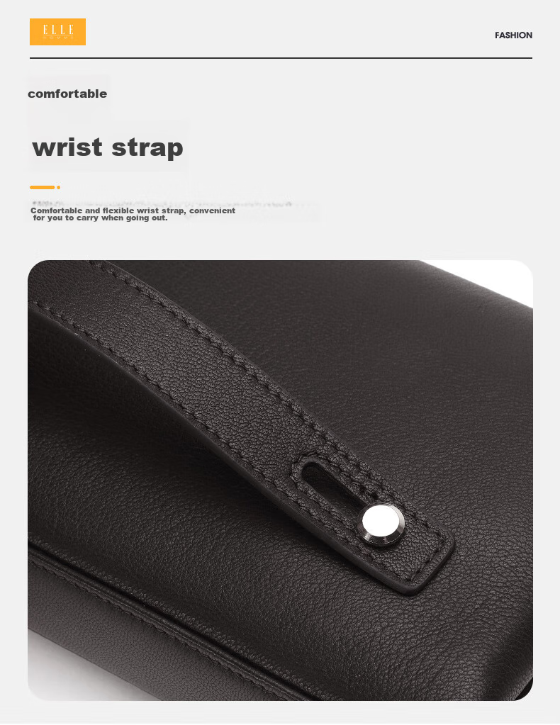 ELLE HOMME Men's Clutch, Top-Grain Leather Zipper Wallet, Large Capacity Handbag, Fashionable Men's Bag 05451 Dark Brown, Birthday Gift for Boyfriend 4