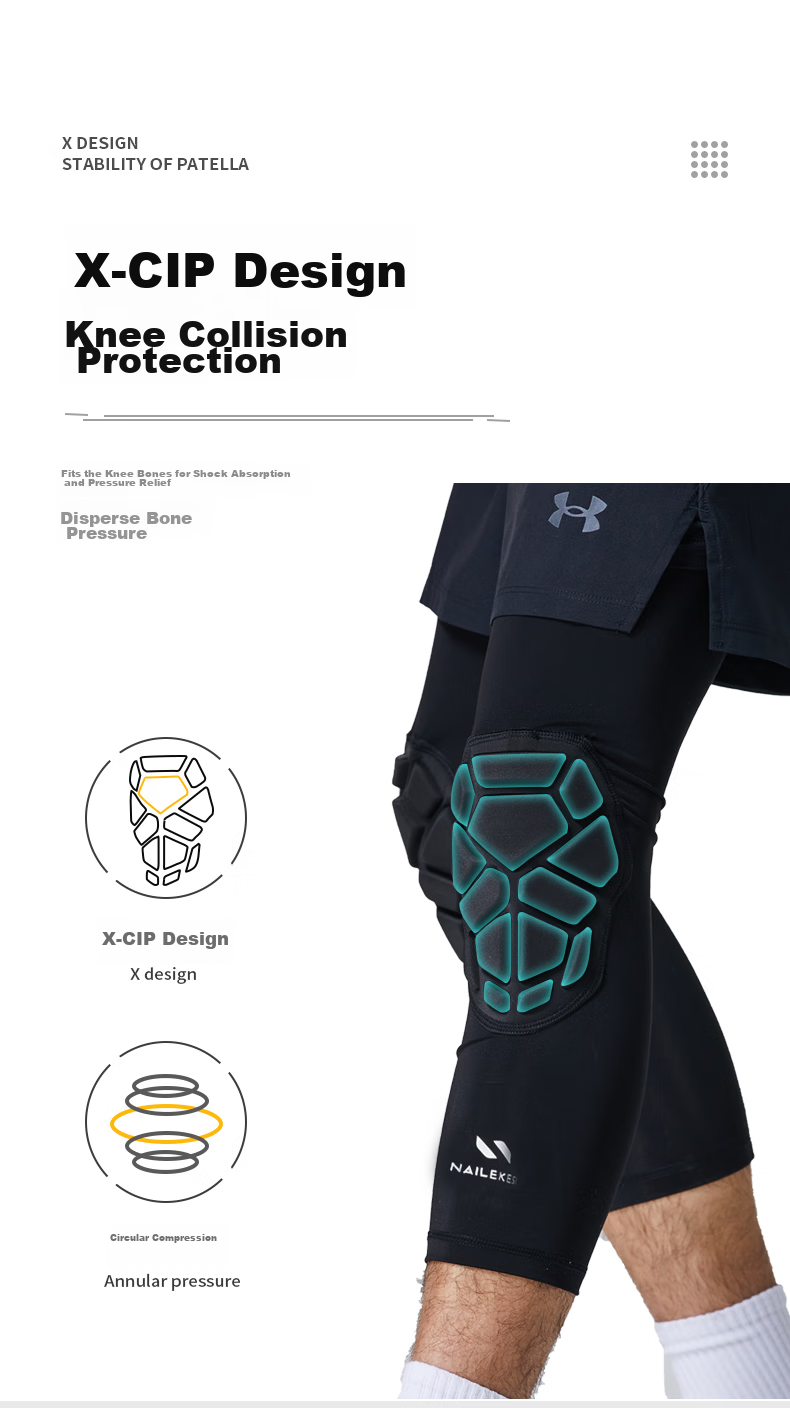 NAILEKESI N Sports Basketball Knee Pads for Men, Professional Running Kneeling Joint Protection, Football Long Thick Honeycomb Anti-Collision XL Size 4