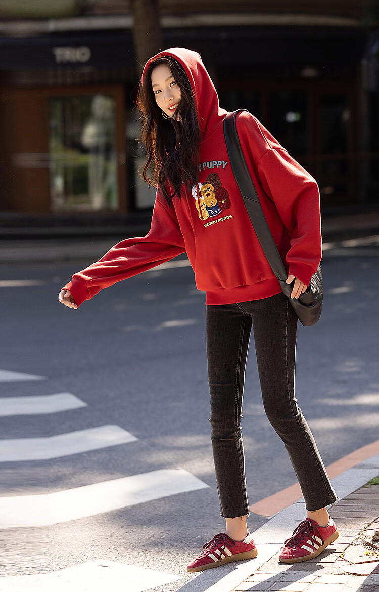 Dme Winter Casual Hooded Letter Animal Towel Embroidery Fleece-Lined Warm Sweatshirt Women's Top, Light Water Green, XL 8