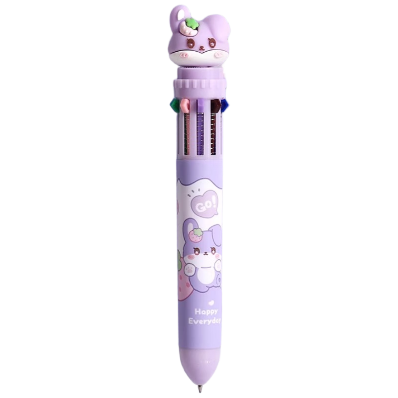 TRUECOLOR 12-Color Purple Taro Rabbit Ballpoint Pen Cartoon Cute Creative Color Pen Press-Type Multi-Function Multi-Color All-in-One Student Marker Note-Taking 1102F