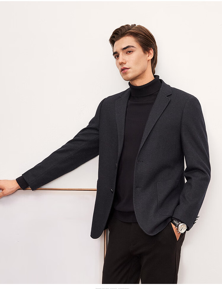 FIRS [Wool Warmth] Men's Suit, Autumn And Winter Style, Floral Texture, Fitted Double-Breasted, Crisp Business Casual Jacket 9