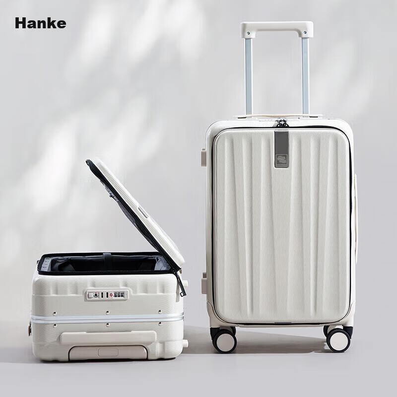 Чемодан HANKE, дорожный, мужской и женский, вместимость 69 л, 24 дюйма, цвет слоновая кость, алюминиевая рама, переднее боковое открытие