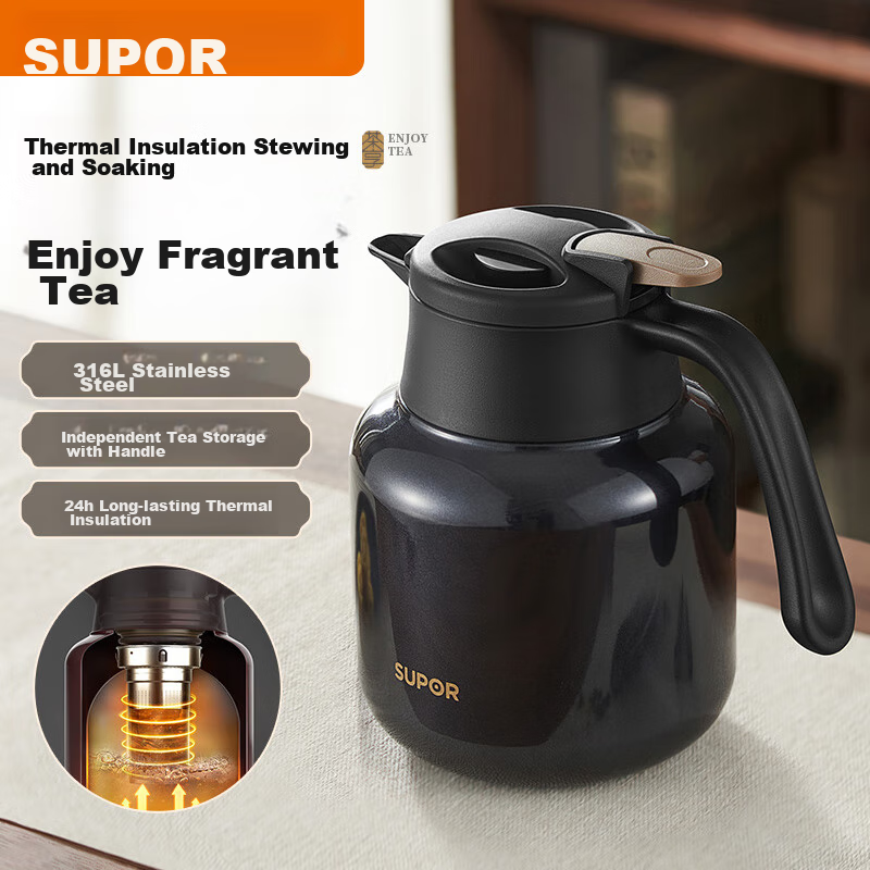 SUPOR Thermal Tea Pot, Home Use Tea Infuser, Large Capacity Water Kettle, 316L Stainless Steel Hot Water Pot, Father's Day Gift