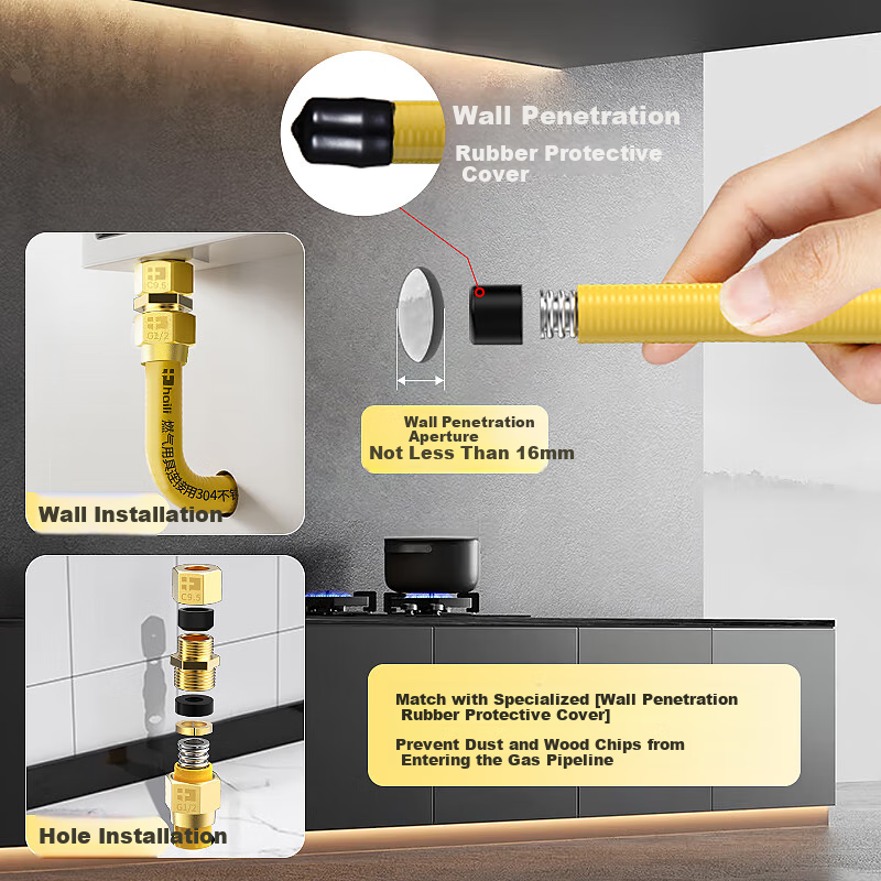 Haili 1-Meter Natural Gas Dedicated Flexible Pipe, Corrugated Pipe, National Standard Household Stainless Steel Gas Stove Water Heater Connection Hose