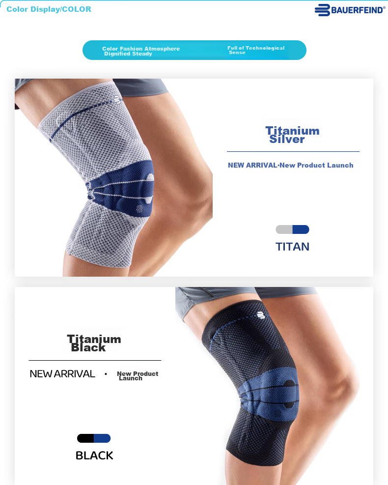 BAUERFEIND Silver Titanium Black Non-Slip Size 0, German Original Sports Knee Pads, Basketball Running Protective Gear GenuTrain, Single Pack 10