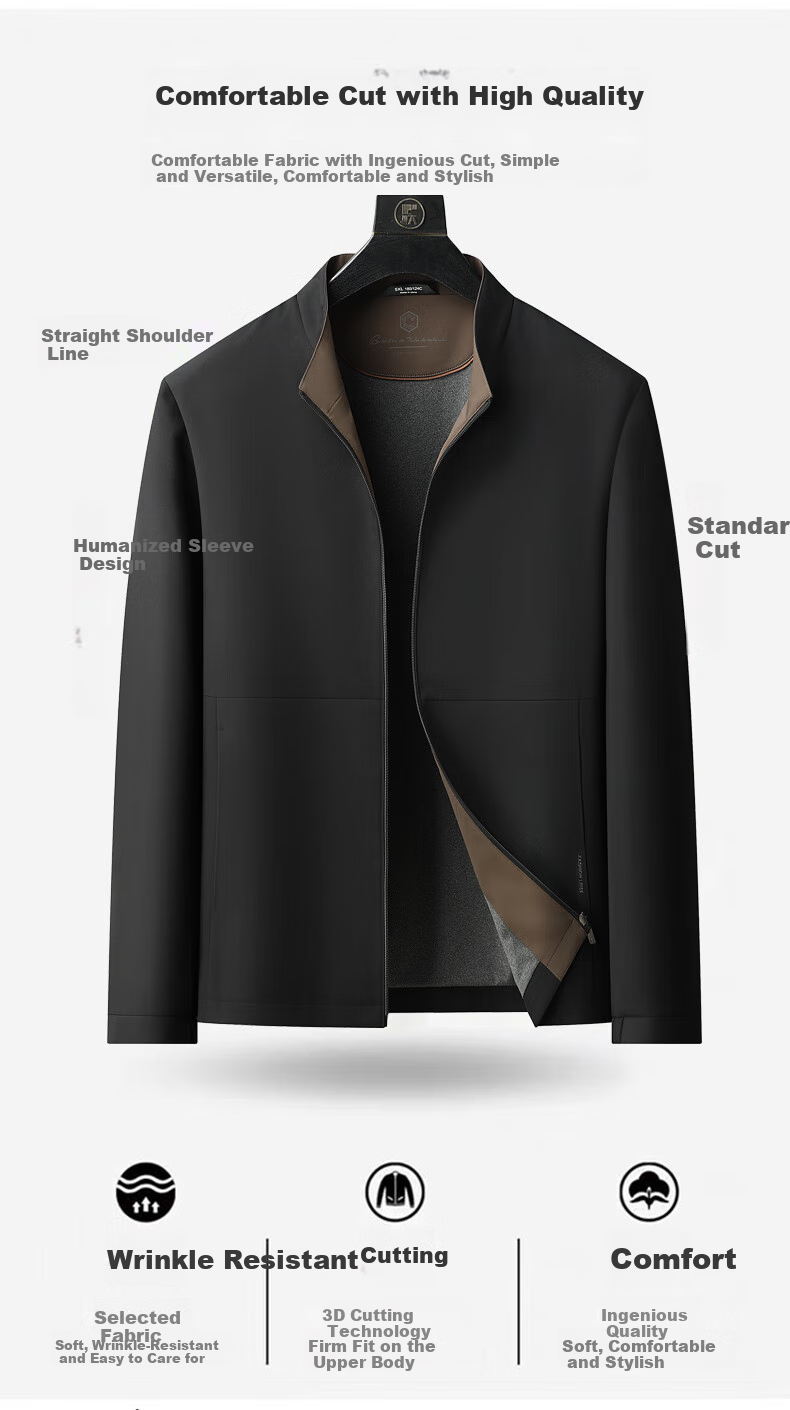 Ayoupang Large Size Stand-Collar Executive Jacket for Middle-Aged And Elderly Fathers, Cadre Style Outer Coat, Navy Blue, 3XL 9