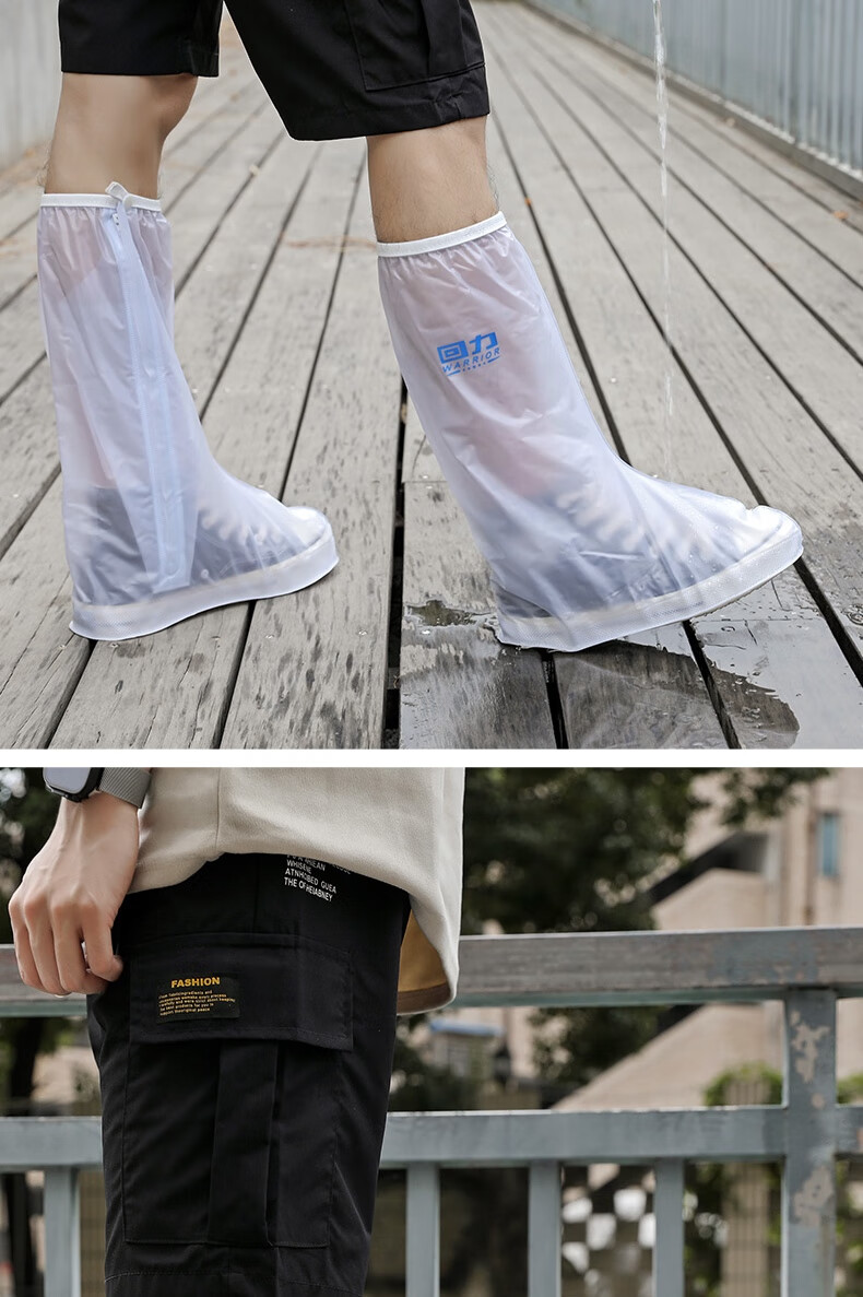 Huili Rain Boots for Men, Women And Children, Thick Waterproof Wear-Resistant Non-Slip Shoe Covers HL209 White/blue L Size 10