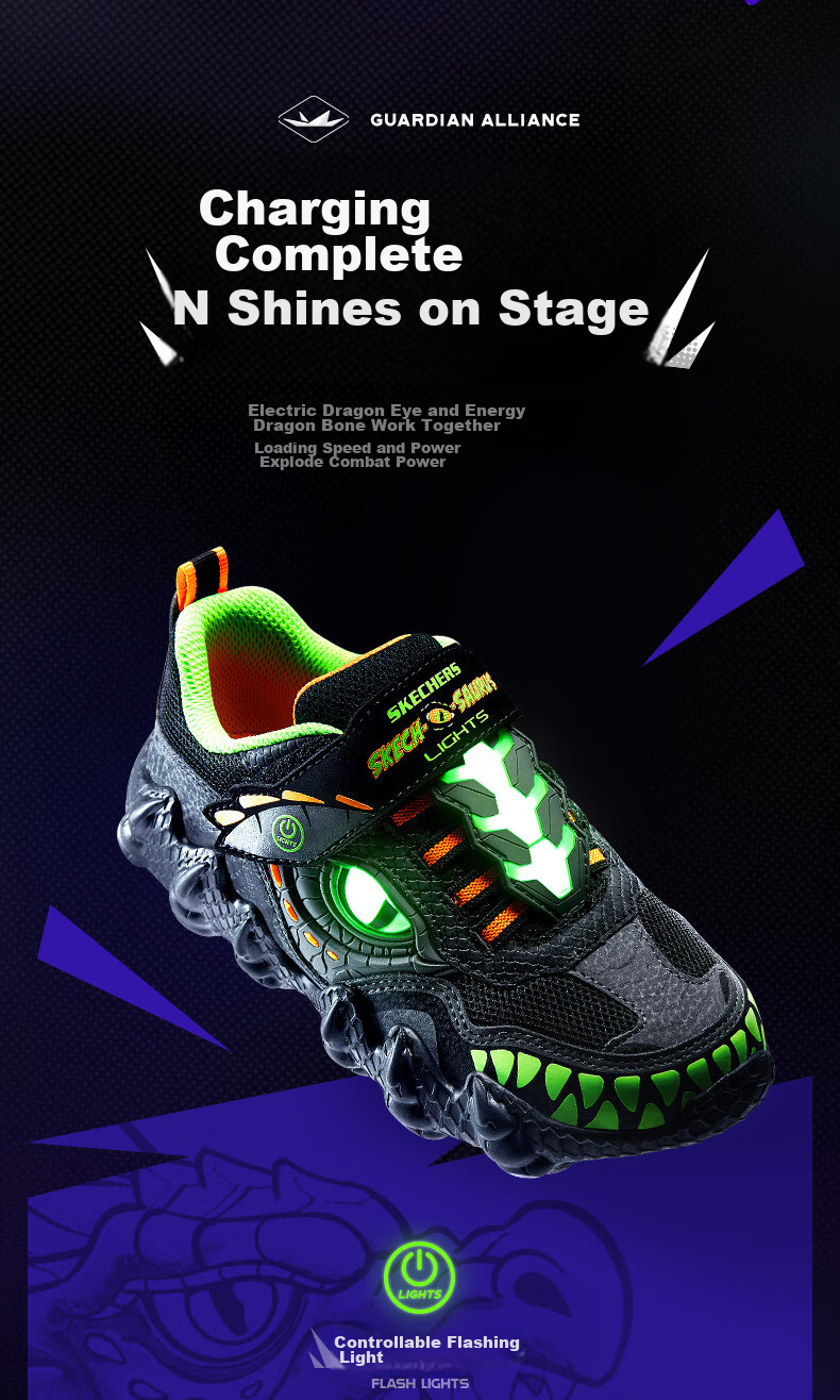 Skechers, Self-Operated Boys' And Men's Monster Velcro Light-Up Sneakers, Children's Running Shoes, 400112L 5