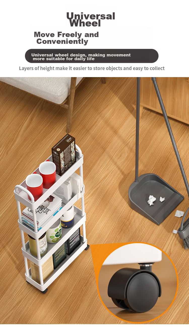 Ourunzhe Narrow Storage Rack, Kitchen Organizer Shelf, Slim Gap Trolley, Living Room And Bathroom Crevice Storage Shelf, Four-Tier with Handle 12