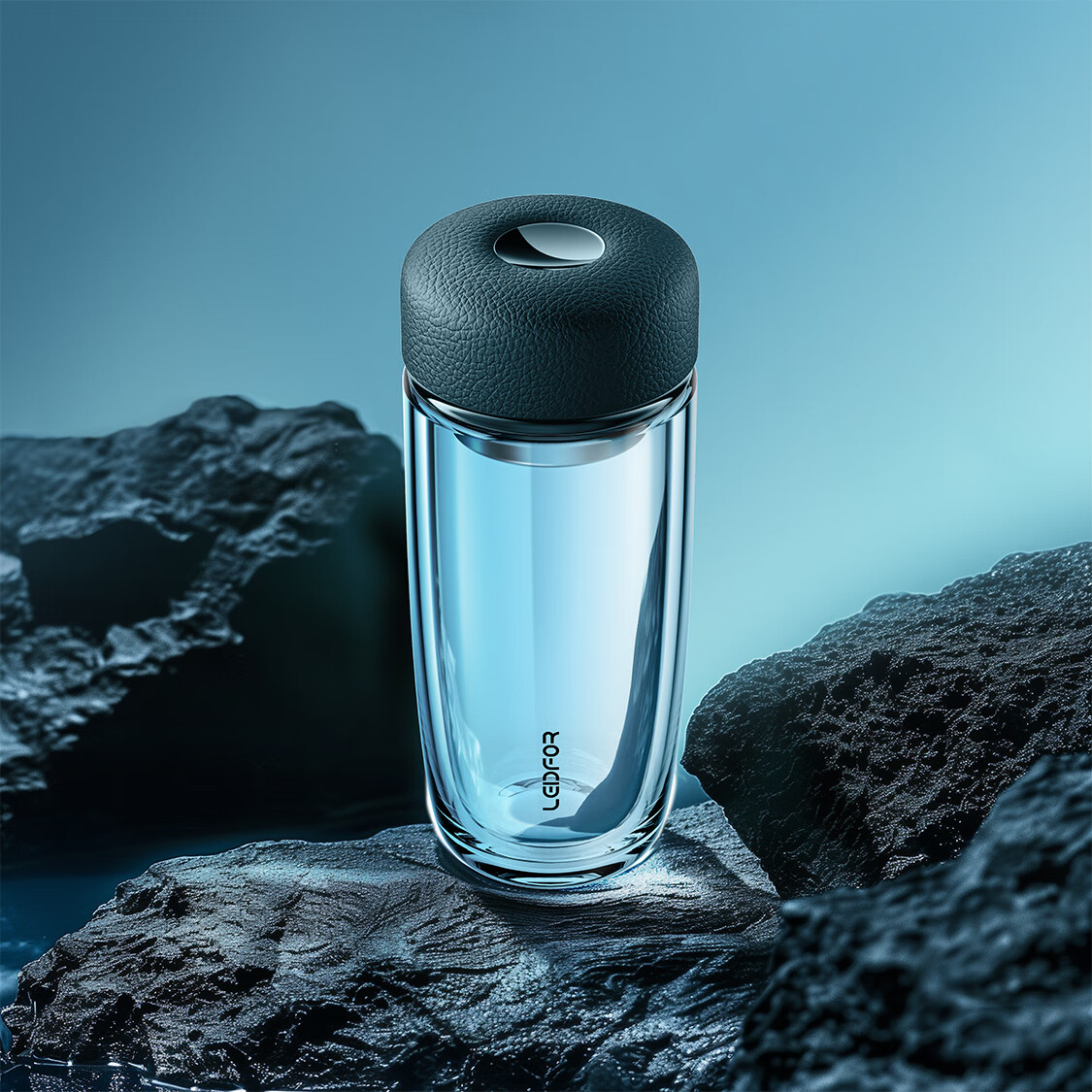 LEIDFOR G6 Homogeneous Series, Curved Style, Phantom Black 380ml, Double-Layer Glass Cup, Mid-Autumn Festival Gift