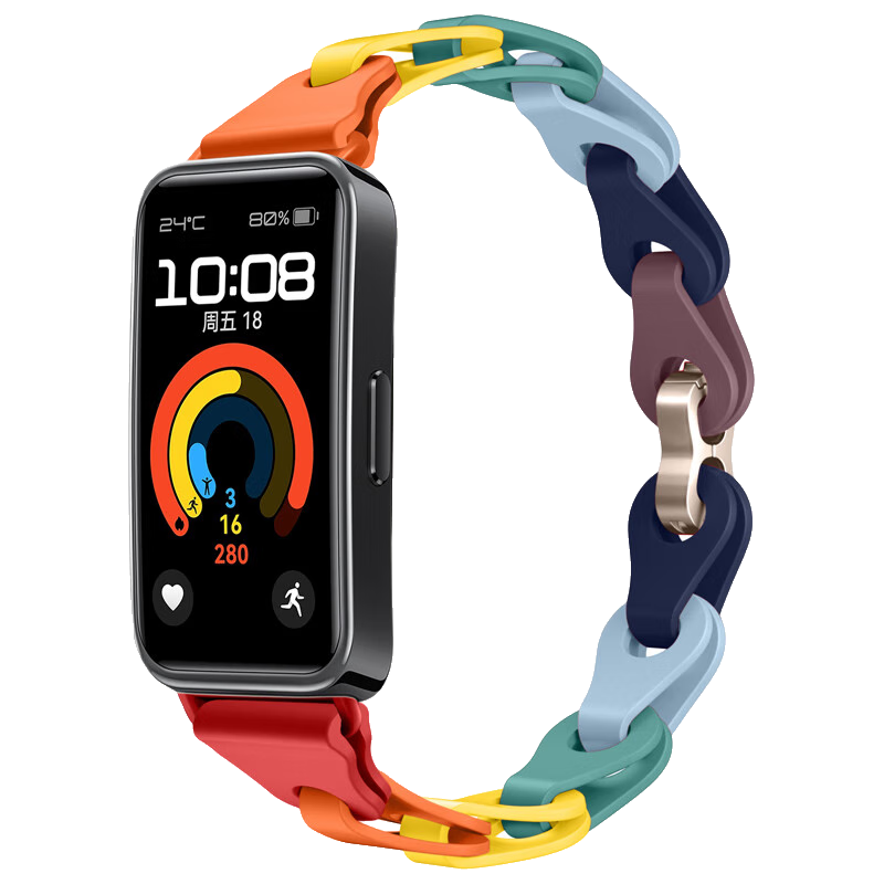 Binghong Suitable for Huawei Band 8 Strap, Silicone Huawei Band 10 Strap, Bracelet for Huawei Band 9, Women's Huawei Band 8 9 10 NFC Strap, Men's Wristband - Seven Colors
