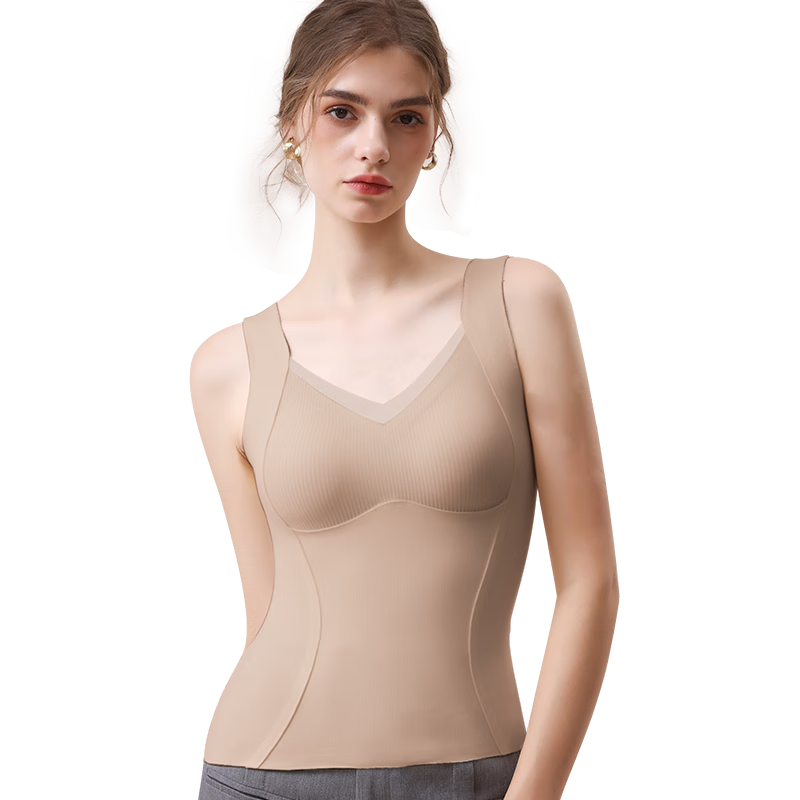 MiiOW Women's Thermal Vest with Built-In Bra Pads, Silk Lingerie, Ribbed Lace Autumn And Winter Camisole, No Bra Needed, Gray, XL