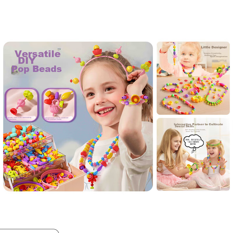 Guo Pretend Play Toy for Girls, Versatile Pop Art Beaded Handmade Realistic DIY Bracelet Necklace, Children's Birthday Gift