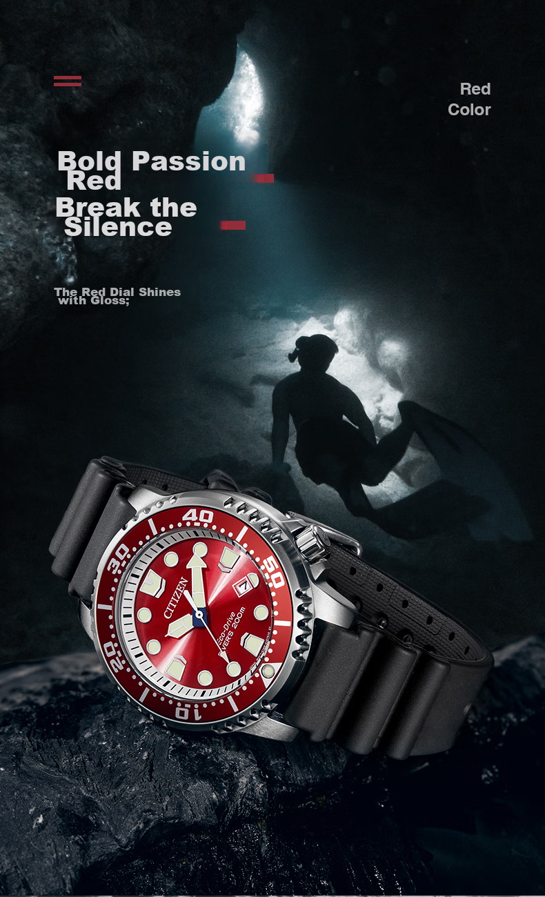 CITIZEN Watch for Men, Japanese And Korean Style, Green Water Ghost Light Power Display, PU Strap, Sports Style, Gift for Boyfriend, BN0158-18X 3
