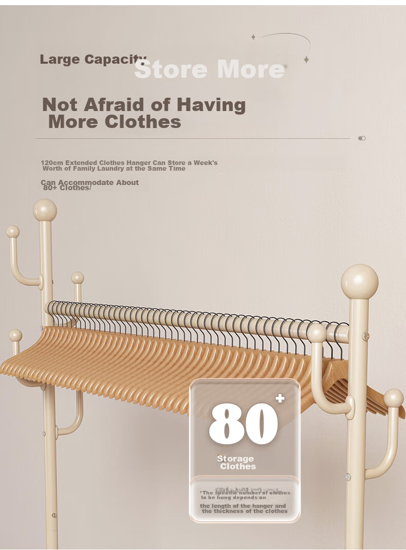 Quanpinwu Floor-Standing Coat Rack, Bedroom-Specific Clothes Hanger, Premium Storage Rack with Double 120cm Hooks 5