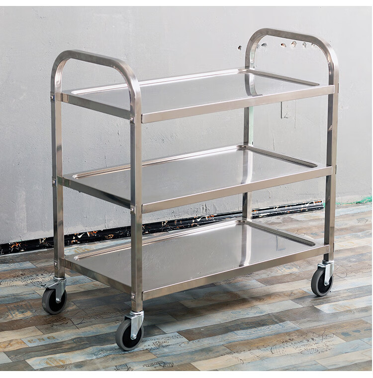 Quanshi Stainless Steel Three-Tier Food Serving Cart Dining Trolley Beverage Service Cart Push Bowl Collection Cart Cleaning Cart Commercial Kitchen Canteen Food Distribution Cart Large Size 3