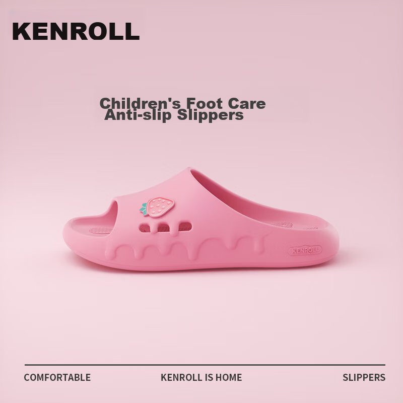 KENROLL Children's Non-Slip Slippers, Home Casual Sandals for Boys And Girls, Bathroom Shower Slides, Strawberry Pink, Size 33-34 (217mm)