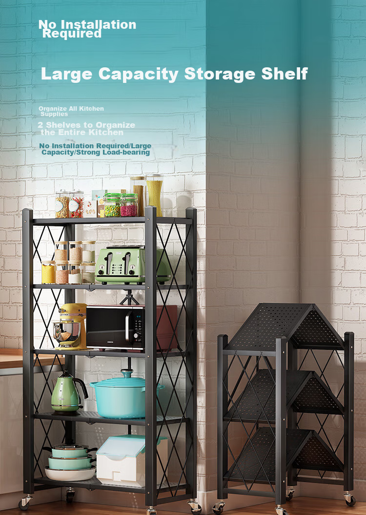 Anerya Kitchen Storage Rack, Floor-Standing Movable No-Installation Microwave Oven Organizer Shelf, Storage Rack, 5-Tier Thickened Versio 1