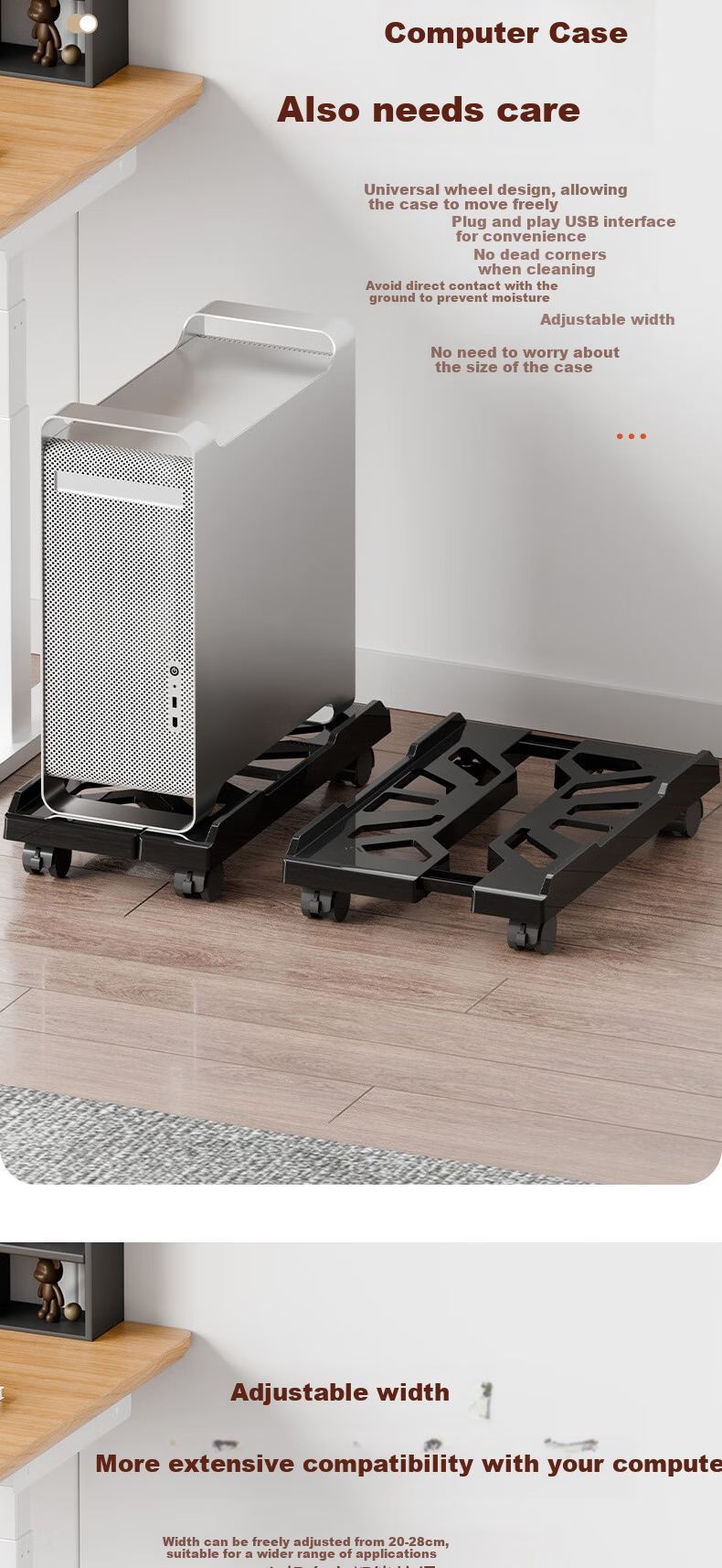 Jingjiayi Extendable Desktop Computer Stand, Movable Chassis Tray, Computer Storage Rack, Mobile Base for Workstatio 3