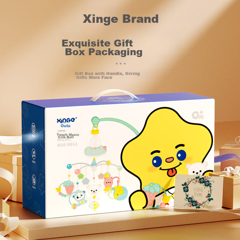 Xinge Baby Crib Mobile, Bluetooth Remote Control Rechargeable Version, Musical Rotating Bed, Baby Soothing Mobile, Birthday Gift, Blue