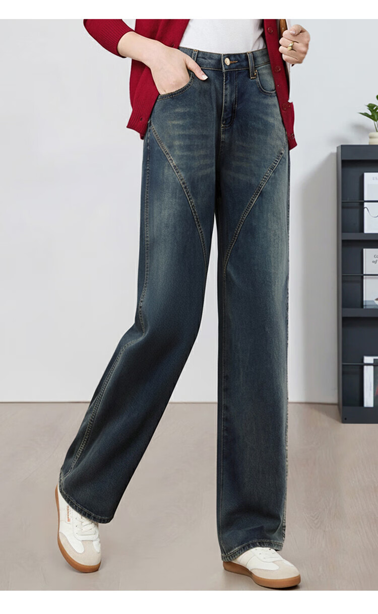 Chushen Women's Spring and Autumn High Waist Slim Straight Vintage Denim Jeans S51N063 19