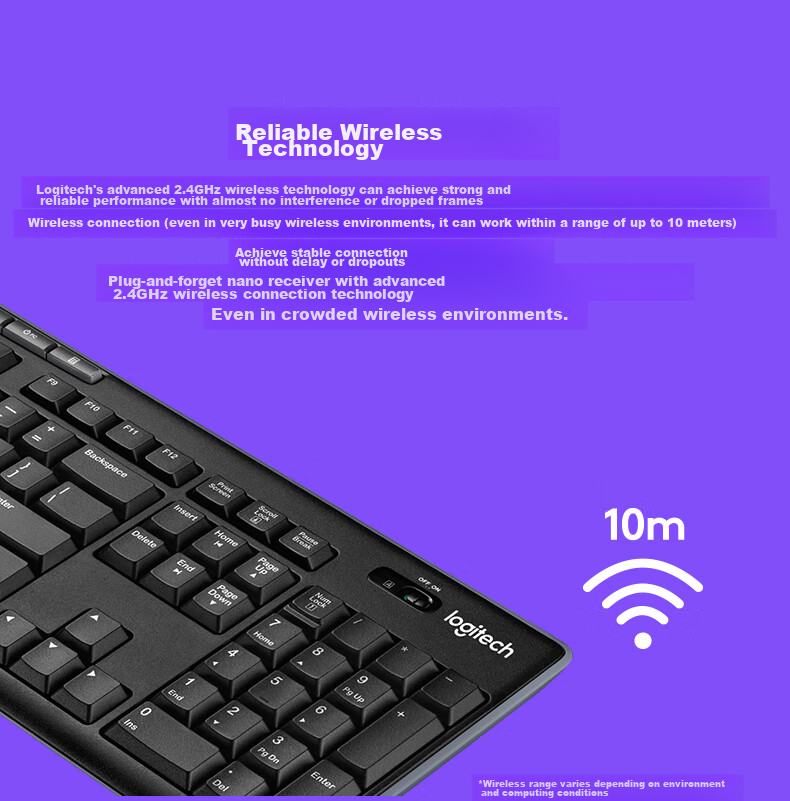 Logitech K270 [Enterprise Grade] Wireless Office Keyboard, Laptop Keyboard, Full-Size Membrane Keyboard with USB Receiver, Black [Order Bonus] 4